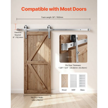 1.5 m sliding door fittings for single sliding door in silver | EU