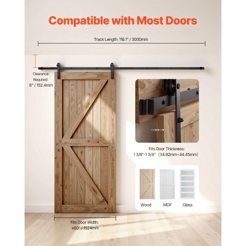 10FT Schiebetür-Hardware-Kit für einzelne J-förmige Schiebetür