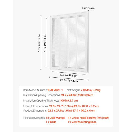 return air filter grille fits W20 x H25 inch duct opening air valve cover | EU