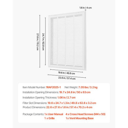 return air filter grille fits W20 x H25 inch duct opening air valve cover | EU