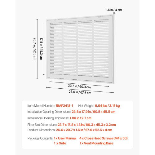 return air filter grille fits W24 x H18 inch duct opening air valve cover | EU