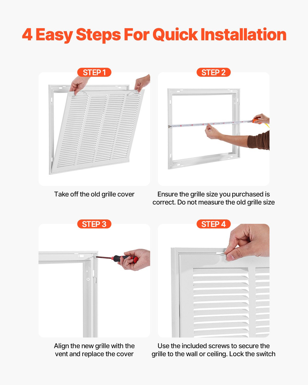 Return Air Filter Grille, Fits W24 x H18 Inch Duct Opening, Filter Not Included, Return Air Vent Cover for Wall, Powder-Coated Steel Return Air Grill Detachable Face/Door for 1 inch Filters