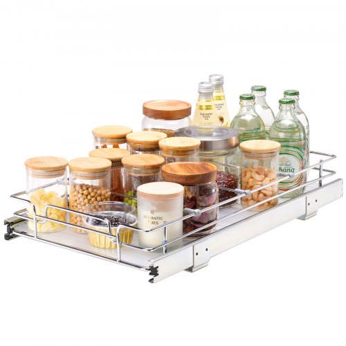 12.5"Wx21"Dx3.5"H Pull Out Cabinet Organizer, Heavy Duty Slide Out Pantry Shelves, Steel Roll Out Drawers, Sliding Drawer Storage for Home Under Sink, 14"Wx22"Dx7"H Install Size for Cabinet