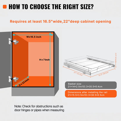 15.5"Wx21"Dx3.5"H Pull Out Cabinet Organizer, Heavy Duty Slide Out Pantry Shelves, Steel Roll Out Drawers, Sliding Drawer Storage for Home Under Sink, 17"Wx22"Dx7"H Install Size for Cabinet