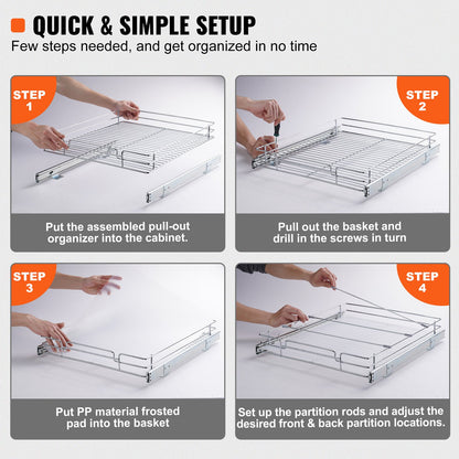 18.5"Wx21"Dx3.5"H Pull Out Cabinet Organizer, Heavy Duty Slide Out Pantry Shelves, Steel Roll Out Drawers, Sliding Drawer Storage for Home Under Sink, 20"Wx22"Dx7"H Install Size for Cabinet