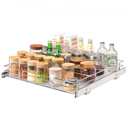 21.5"Wx21"Dx3.5"H Pull Out Cabinet Organizer, Heavy Duty Slide Out Pantry Shelves, Steel Roll Out Drawers, Sliding Drawer Storage for Home Under Sink, 23"Wx22"Dx7"H Install Size for Cabinet