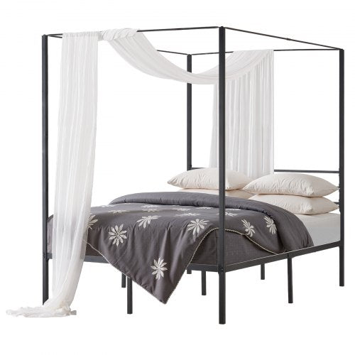 Full Size Canopy Bed Frame, Metal Canopy Bed with Four Posters Design, Heavy Duty Steel Slats Support, Underbed Storage Space, No Box Spring Needed, Easy Assembly, Black
