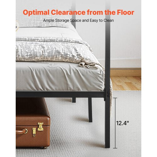 King size four-poster bed with metal frame and canopy, black | EU