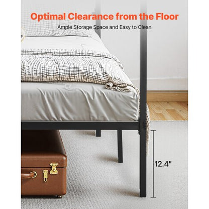 King size four-poster bed with metal frame and canopy, black | EU