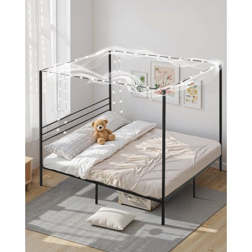 King size four-poster bed with metal frame and canopy, black | EU