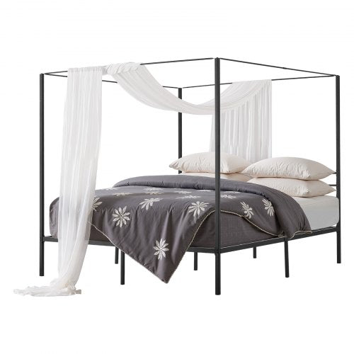 King size four-poster bed with metal frame and canopy, black | EU