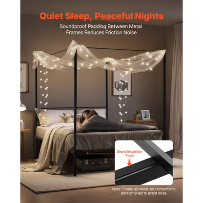 Queen size himmelsäng med ram i metall och himmelssäng, svart |  EU