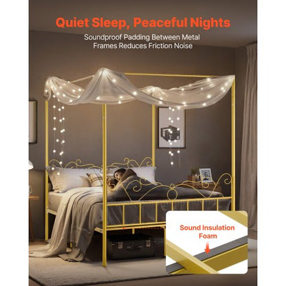 Queen size himmelssäng i metall med huvudgavel och himmelssäng |  EU