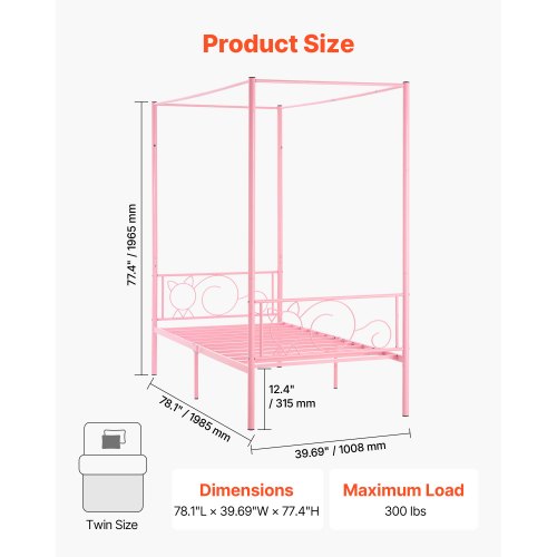 Doppelbett mit Metallhimmelrahmen, Kopfteil und Himmelbett | EU