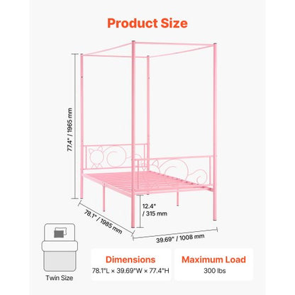 Doppelbett mit Metallhimmelrahmen, Kopfteil und Himmelbett | EU
