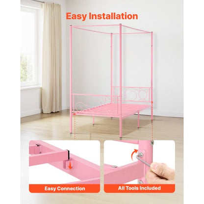 Doppelbett mit Metallhimmelrahmen, Kopfteil und Himmelbett | EU