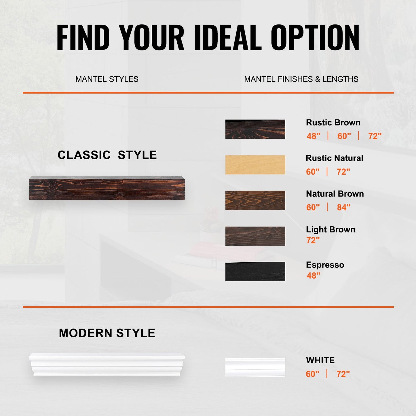 Kaminsims-Holzregal, schwebendes Kaminsims-Regal für Wohnzimmer, 152,4 cm, Weiß