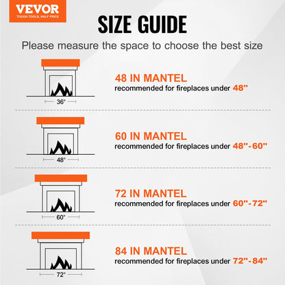 Kaminsims-Holzregal, schwebendes Kaminsims-Regal für Wohnzimmer, 183 cm, Weiß