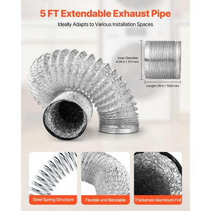 3-in-1-Entlüftungsset für Trockner im Innenbereich mit elektrischem Trocknereimer und 150 cm Schlauch