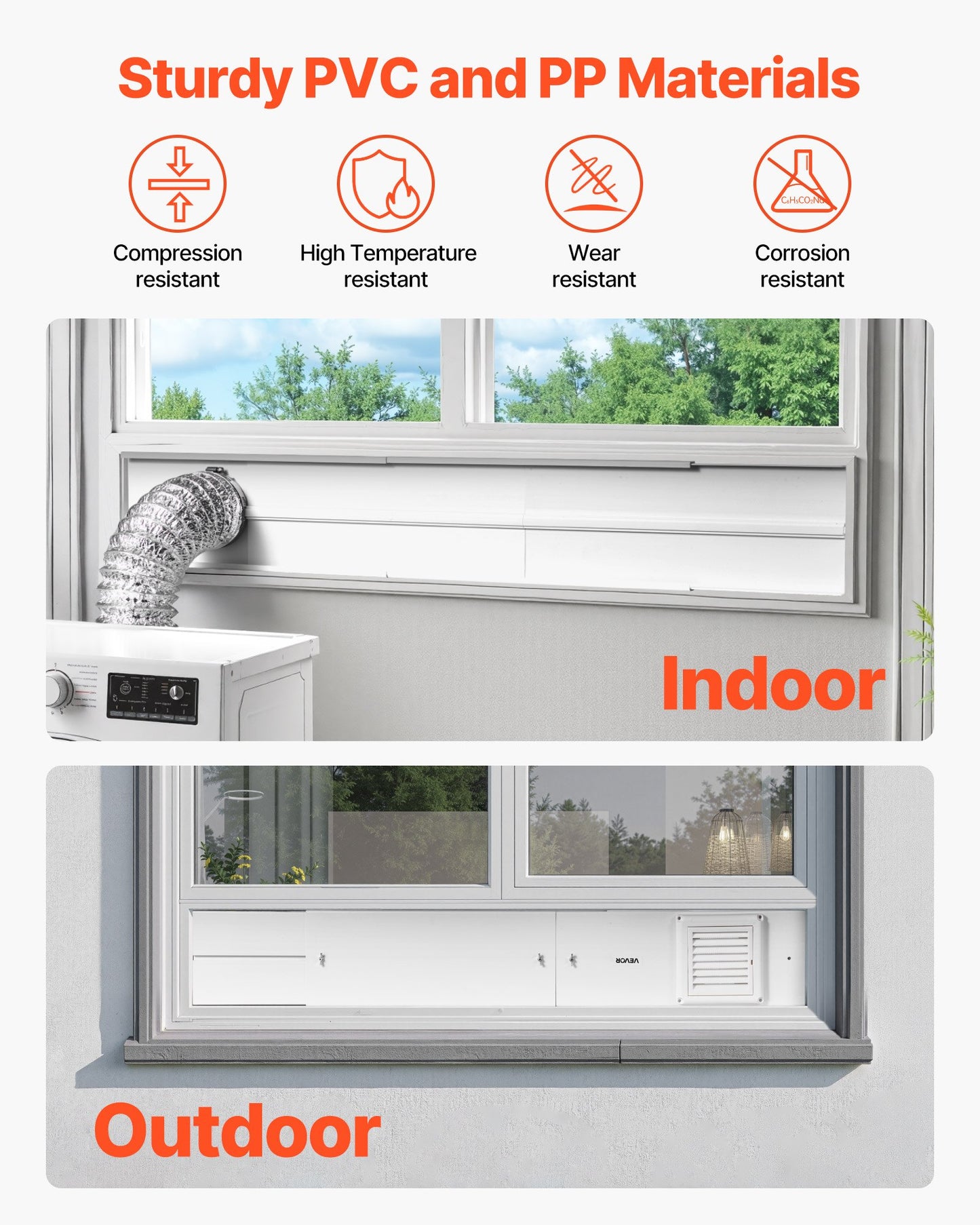 Dryer Vent Window Kit, Fits 4-Inch Exhaust Hoses, Adjustable Length for Adapts Sliding Windows of Different Heights, Sturdy PVC and PP Materials, Dual Protections & Multi-layer Sealing Design