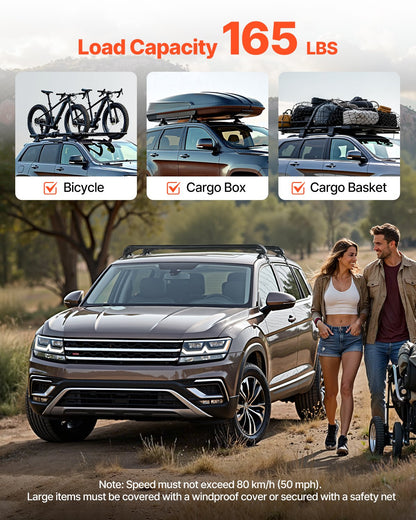 Roof Rack Cross Bars, Universal Fit for Naked Roofs Without Raised Rails/Flush Rail/Black Moldings, 165 LBS Capacity, Lockable Heavy Duty Aluminum Crossbar Racks Roof Rail Rooftop Luggage Canoe