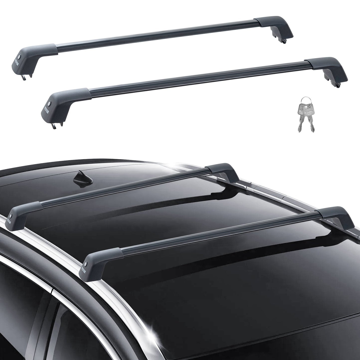 Universal Roof Rack Crossbar Max 47.6" Fits grooved side rails without gaps