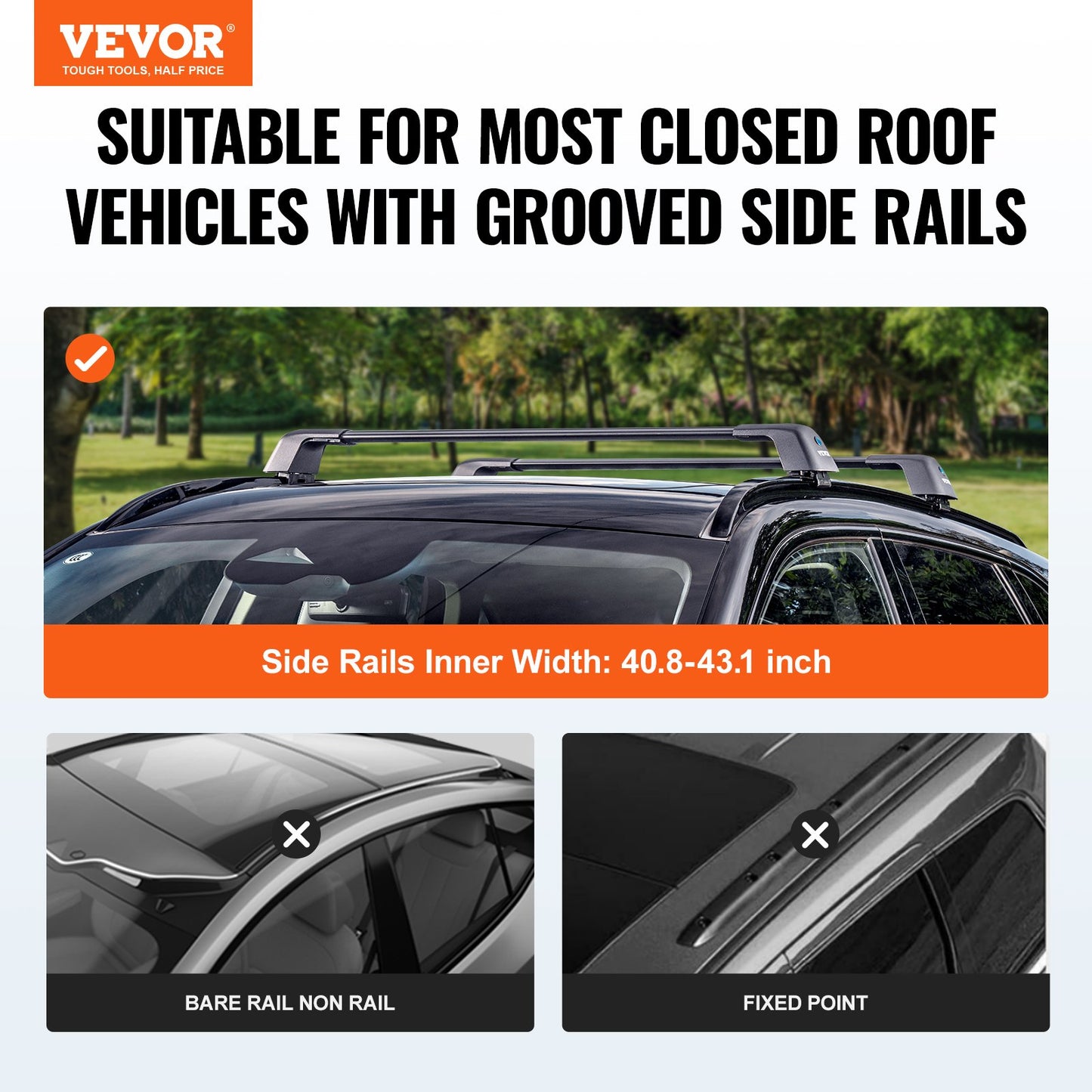 Universal Roof Rack Crossbar Max 48.4" Fits grooved side rails without gaps