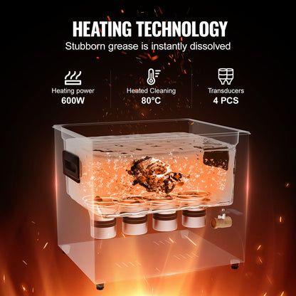 10L Ultrasonic Cleaning Machine with Basket Heater and Timer 240W