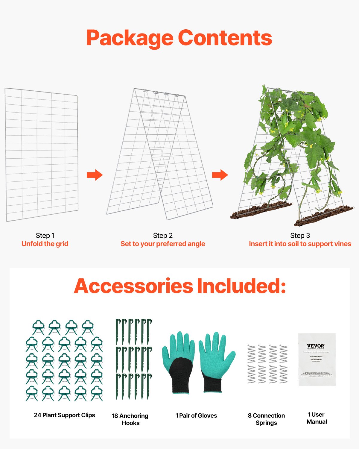 A-Rahmen-Gurkenspalier, 88,9 x 139,7 cm, zusammenklappbares Gartenspalier aus Metall