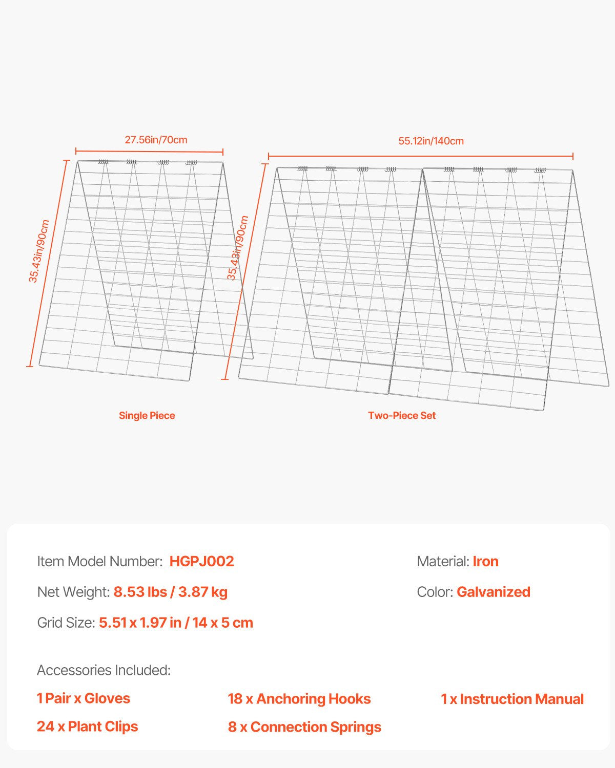 A-Rahmen-Gurkenspalier, 88,9 x 139,7 cm, zusammenklappbares Gartenspalier aus Metall