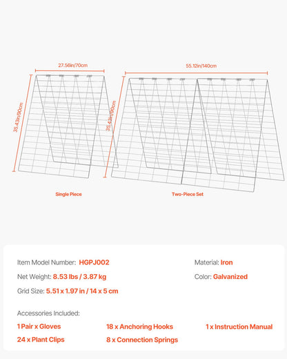 A-Rahmen-Gurkenspalier, 88,9 x 139,7 cm, zusammenklappbares Gartenspalier aus Metall
