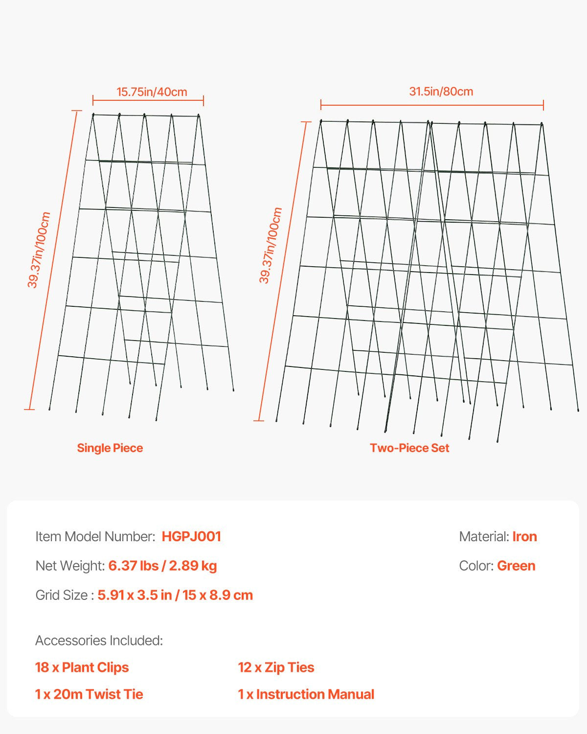 A-Frame gurka spaljé 39" x 32" hopfällbar trädgårdsspaljé i metall
