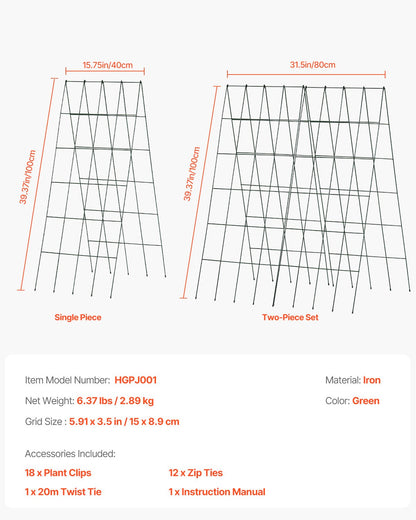 A-Frame gurka spaljé 39" x 32" hopfällbar trädgårdsspaljé i metall