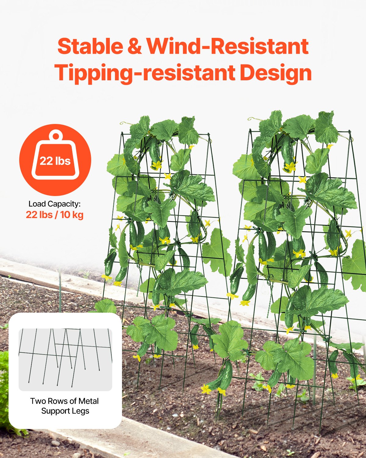 Cucumber Trellis for Climbing Plants, 39" x 32" Foldable Cucumber Trellis Set with Twist Ties, Metal Garden Trellis for Raised Bed, Outdoor Plant Grow Support for Tomato, Squash, Vegetable