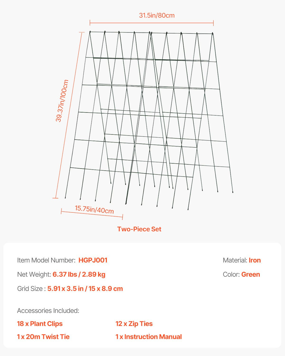 Cucumber Trellis for Climbing Plants, 39" x 32" Foldable Cucumber Trellis Set with Twist Ties, Metal Garden Trellis for Raised Bed, Outdoor Plant Grow Support for Tomato, Squash, Vegetable