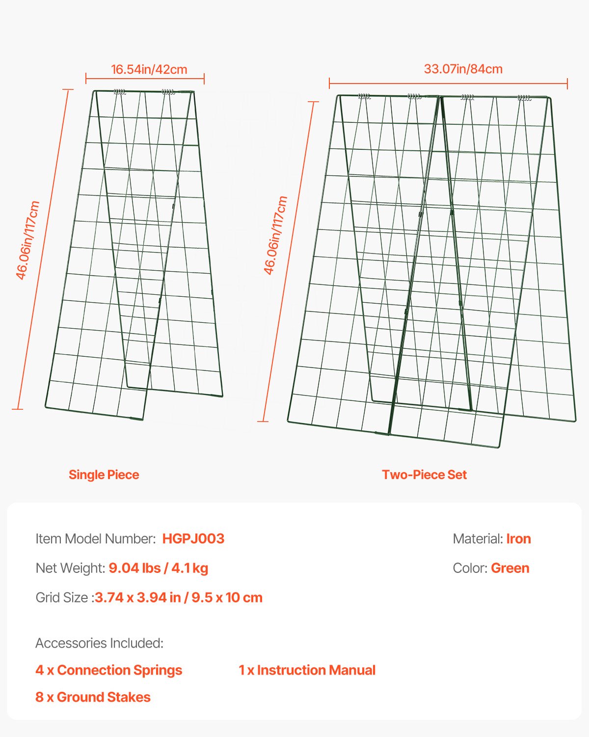 A-Frame gurka spaljé 46" x 32" hopfällbar trädgårdsspaljé i metall