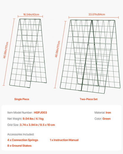 A-Frame gurka spaljé 46" x 32" hopfällbar trädgårdsspaljé i metall
