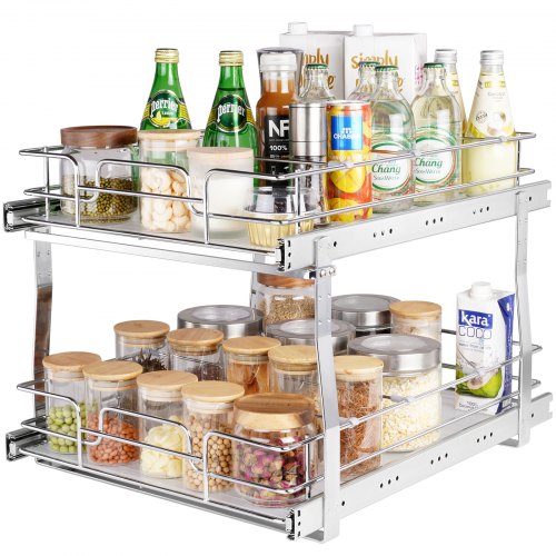 2 Tier 17"Wx21"Dx15"H Pull Out Cabinet Organizer, Heavy Duty Slide Out Pantry Shelves, Steel Roll Out Drawers, Sliding Drawer Storage for Home, 18.5"Wx22"Dx18"H Install Size for Cabinet