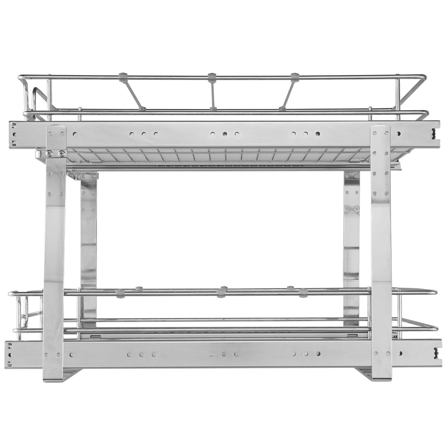 2 Tier 19"B x 20"D utdragbar skåporganisatör, Heavy Duty utskjutbara skafferihyllor, utrullningslådor förkromat stål, skjutbar lådförvaring för invändigt köksskåp, badrum, under diskbänken