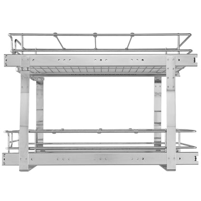 2 Tier 19"B x 20"D utdragbar skåporganisatör, Heavy Duty utskjutbara skafferihyllor, utrullningslådor förkromat stål, skjutbar lådförvaring för invändigt köksskåp, badrum, under diskbänken