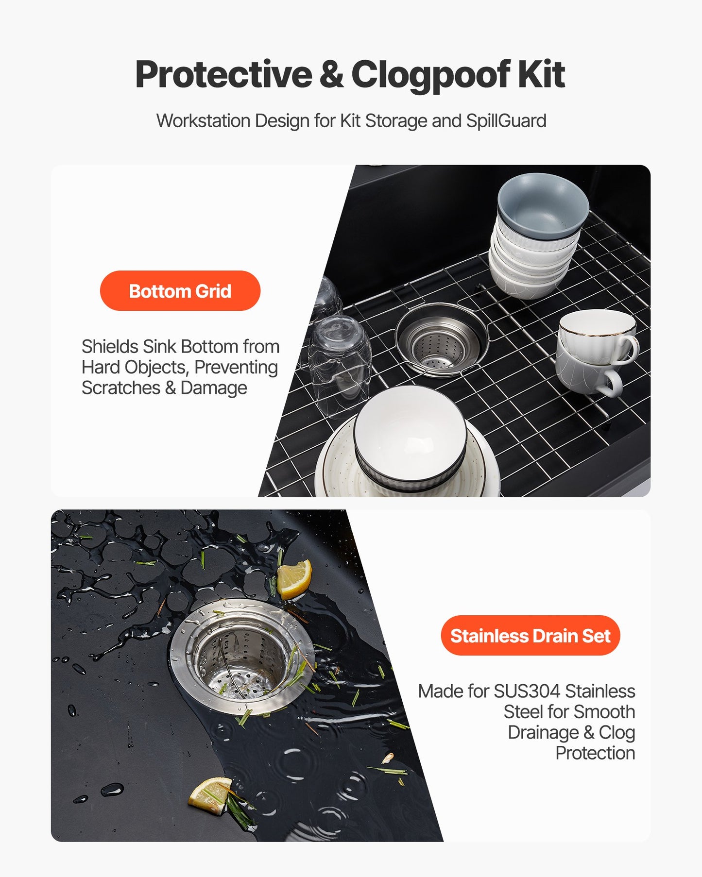 25 inch Kitchen Sink Workstation, Top Mount Granite Sinks, Drop-In Single Bowl Farmhouse Basin with Multiple Accessories, Household Dishwasher Sinks for RV, Prep Kitchen, and Bar (Black)