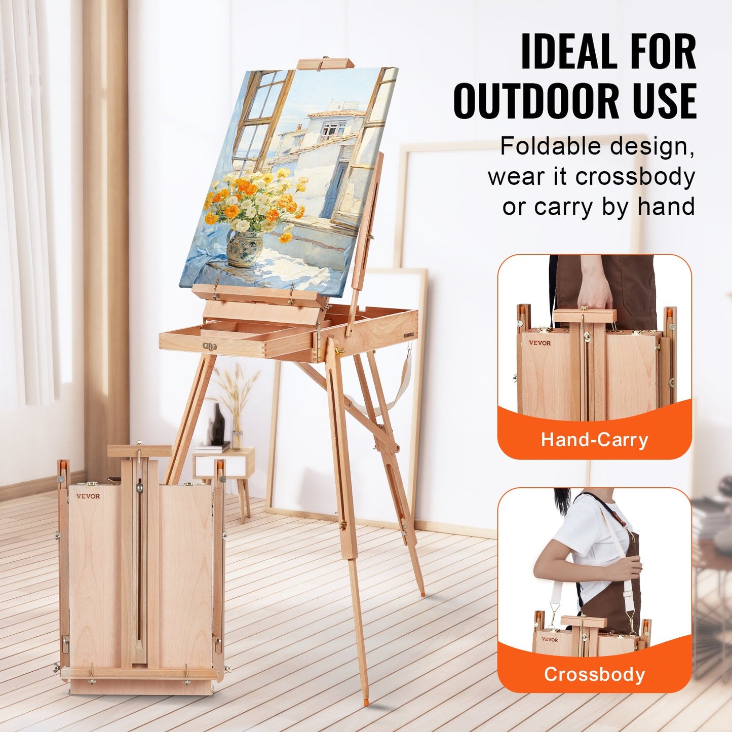 French Easel Hold Canvas to 34" Beechwood Foldable Sketchbox Easel Box
