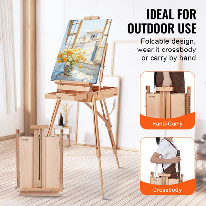 French Easel Hold Canvas to 34" Beechwood Foldable Sketchbox Easel Box