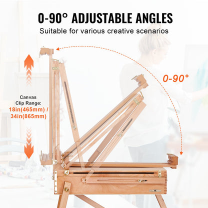 French Easel Hold Canvas to 34" Beechwood Foldable Sketchbox Easel Box