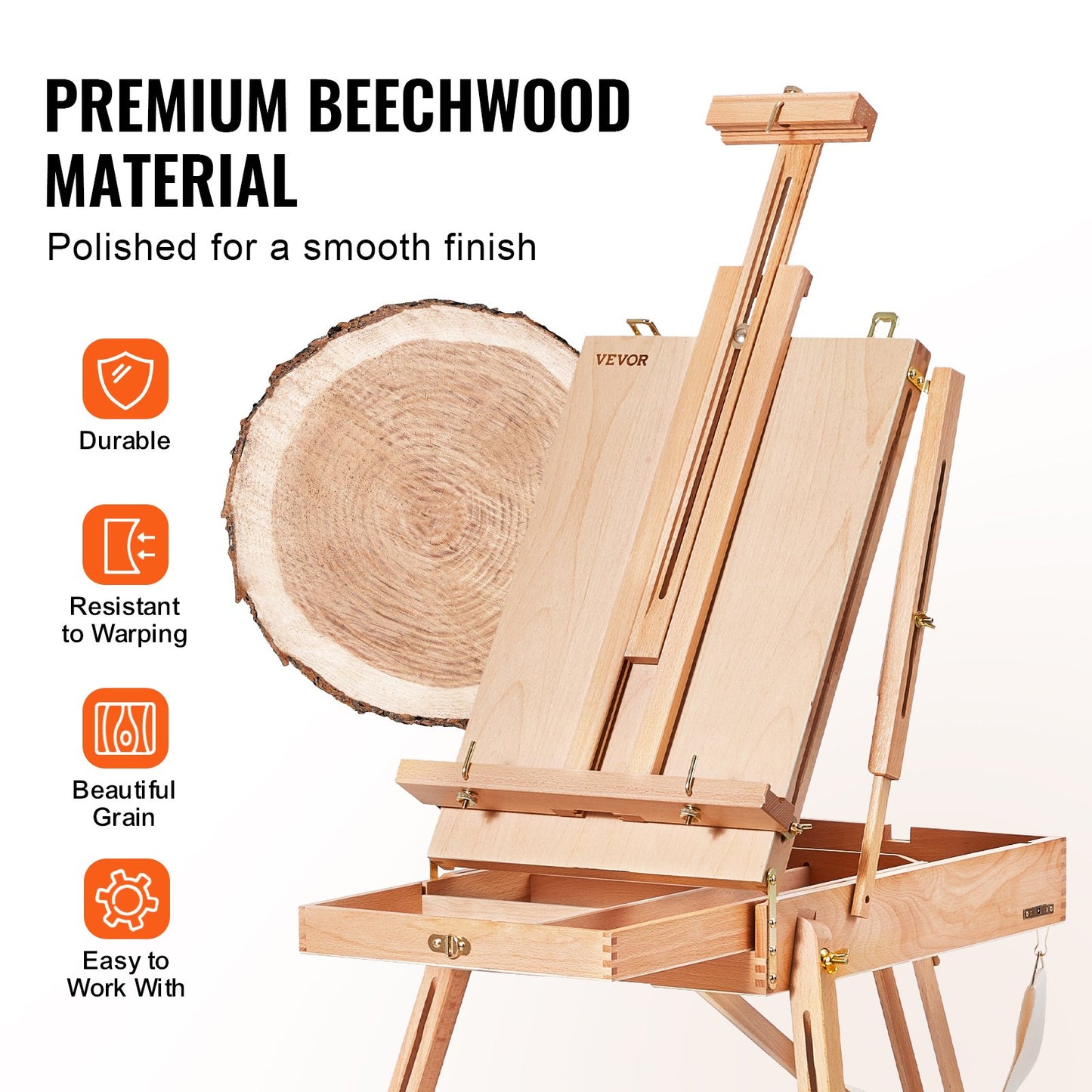 French Easel Hold Canvas to 34" Beechwood Foldable Sketchbox Easel Box