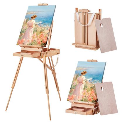 French Easel Hold Canvas to 34" Beechwood Foldable Sketchbox Easel Box