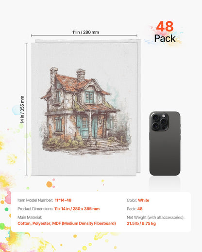 Canvas Boards for Painting 48-Pack 11 x 14 Inch Blank Canvases for Painting