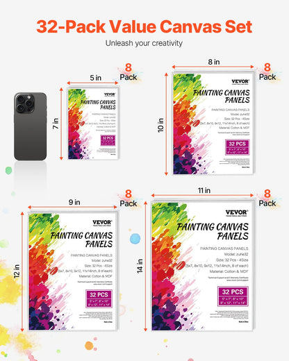 Canvas Boards for Painting 32-pack Blank canvases in multiple sizes for painting
