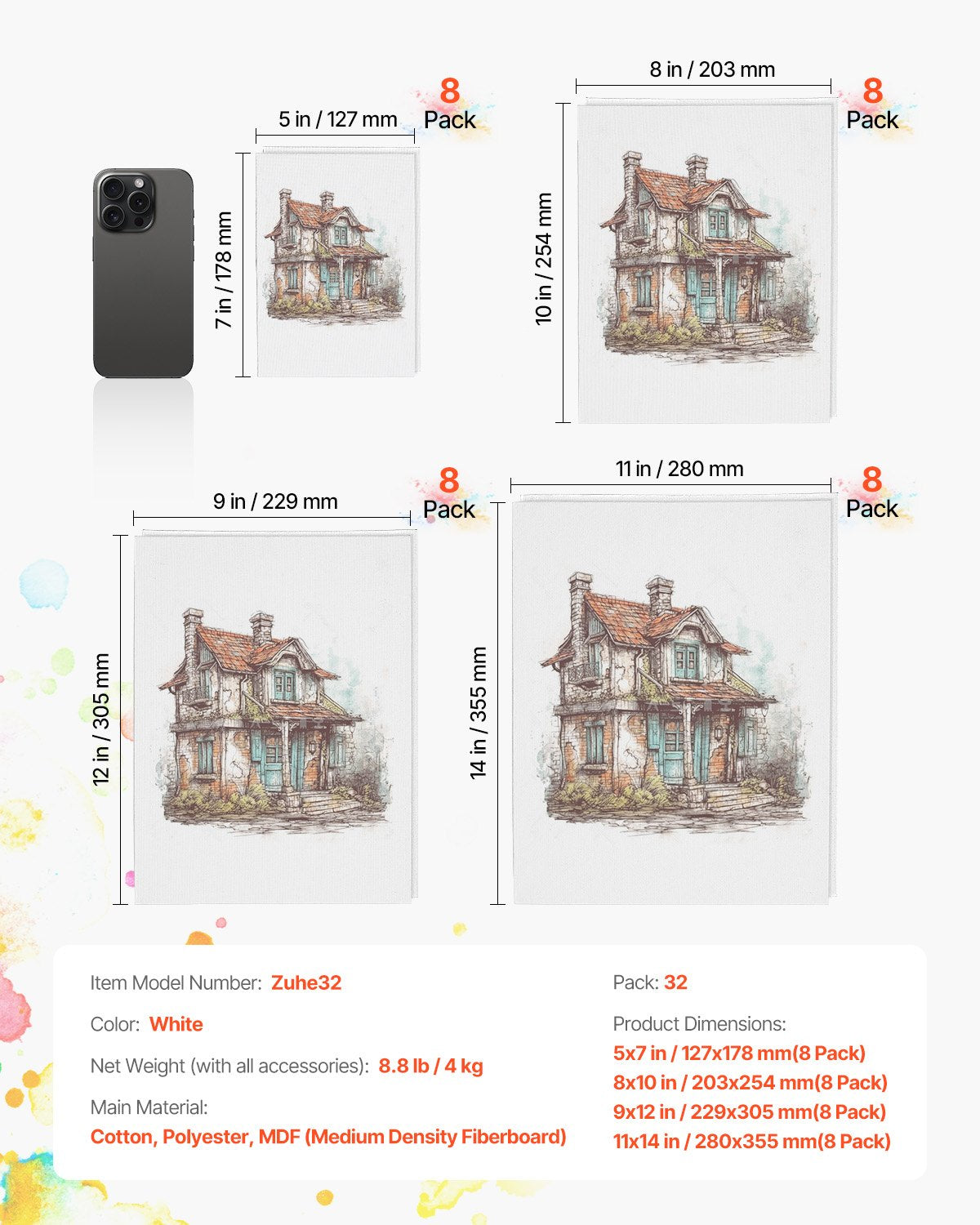 Canvas Boards for Painting 32-pack Blank canvases in multiple sizes for painting