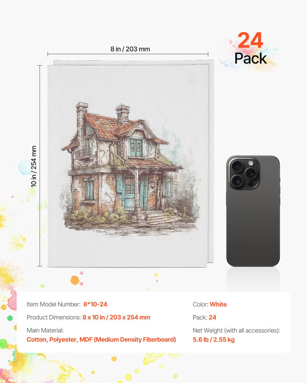 Canvas Boards for Painting 24-Pack 8 x 10 Inch Blank Canvases for Painting